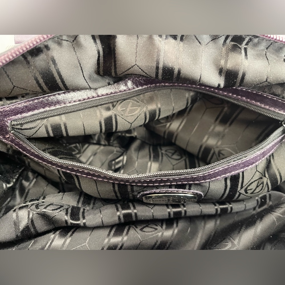 NWOT FRANCESCO BIASIA LEATHER TRIM SATCHEL. Deep Purple! Soft, Supple Materials! - Picture 10 of 13
